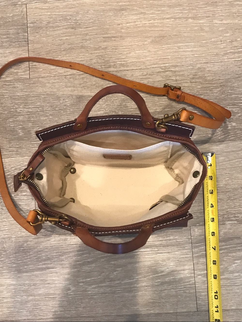 Old Trend Modern Vintage Leather w/Cream Canvas Crossbody Satchel & Top Handle - Picture 4 of 11